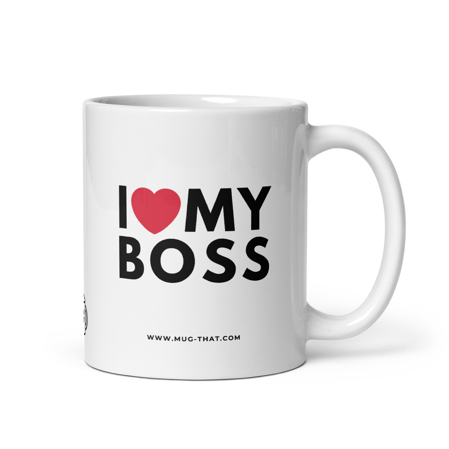 MUG THAT Kaffeetasse 325ml | „I LOVE MY BOSS“ | Lustige Spruchtasse als Bürogeschenk für Kollegen, Mitarbeiter & Chef | Spülmaschinenfest