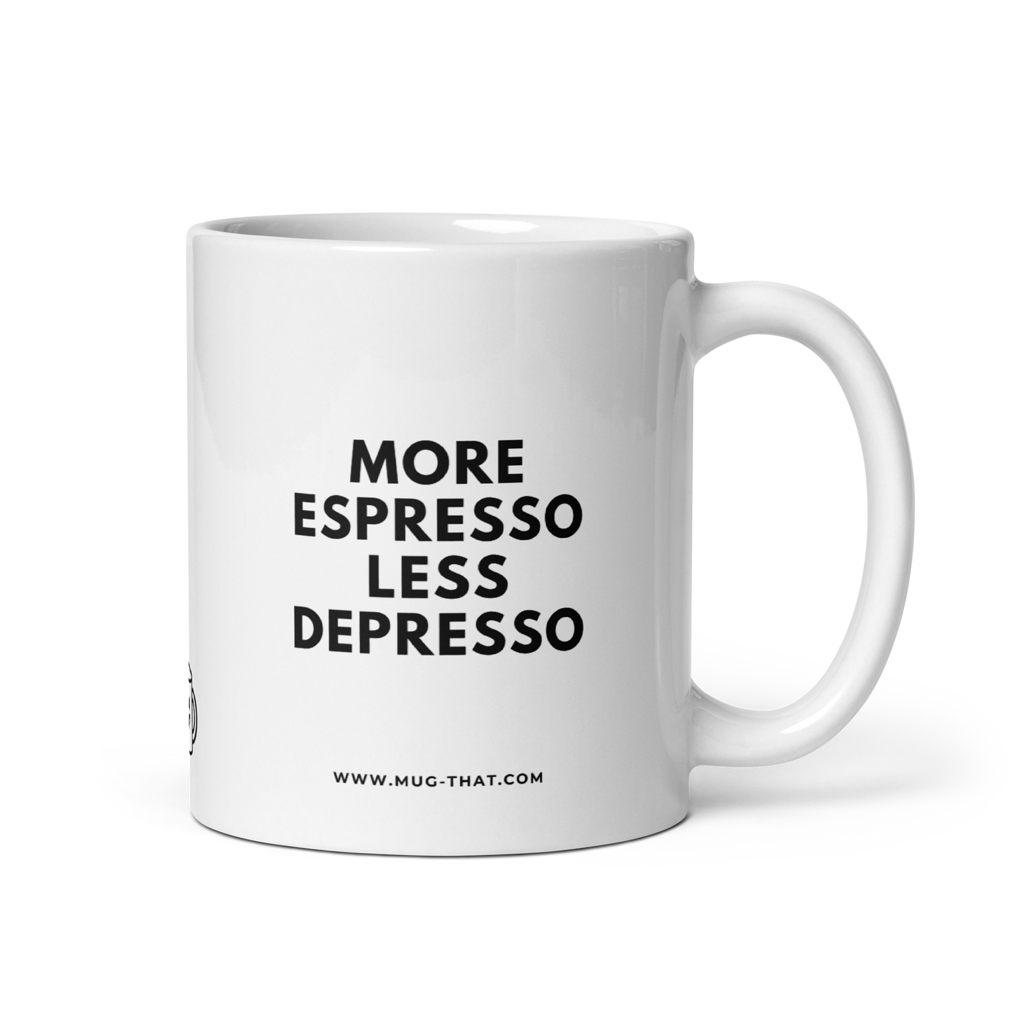 MUG THAT Kaffeetasse 325ml | „MORE ESPRESSO LESS DEPRESSO“ | Lustige Tasse | Geschenkidee für Kollegen im Büro