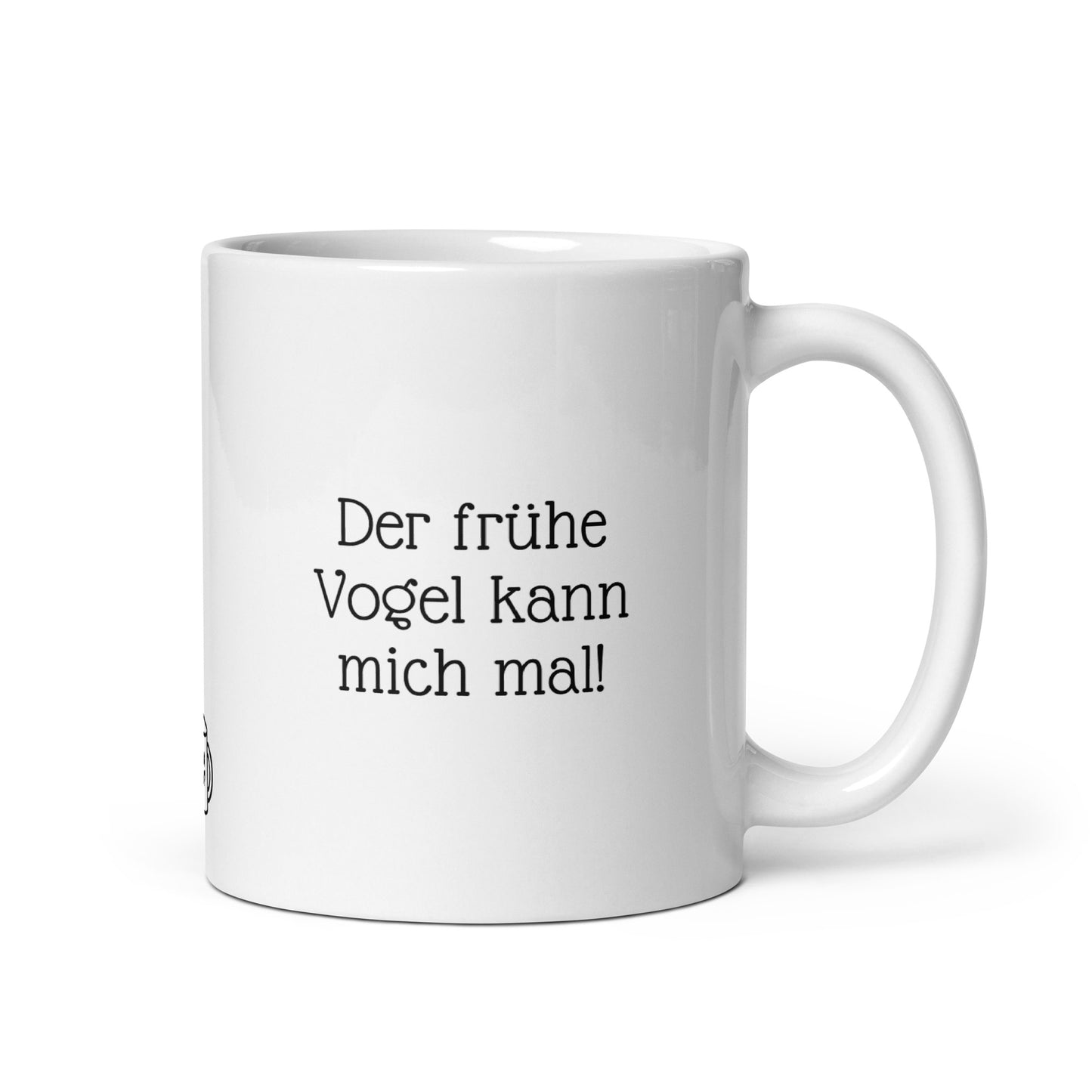 Morgenmuffel Kaffeetasse mit Spruch über frühe Vögel. Weiße 325ml Keramiktasse für Nicht-Morgenmenschen