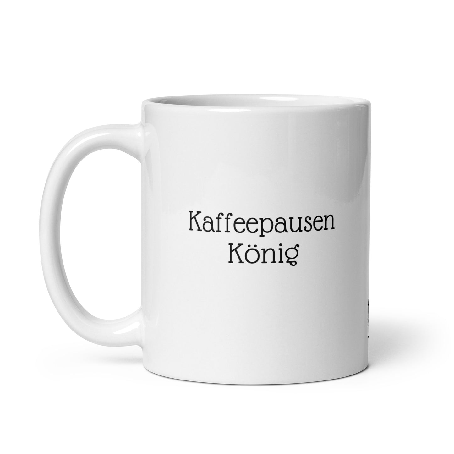 Kaffee Spruch Tasse Seitenansicht. Lustige Tasse mit witzigem Text