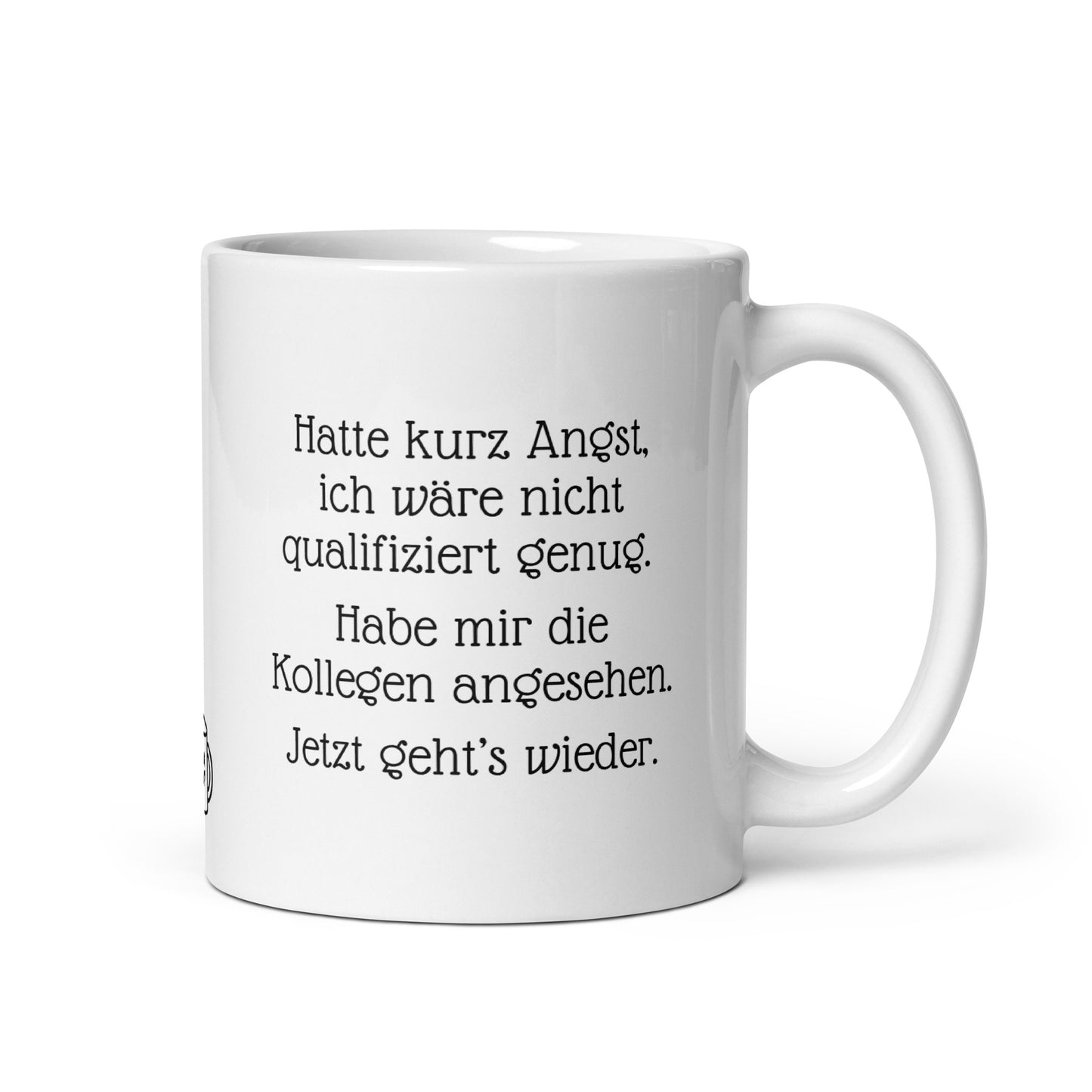 Weisse Kafee Tasse mit Kollegen-Spruch. 325ml Buerotasse für selbstbewusste Teammitglieder