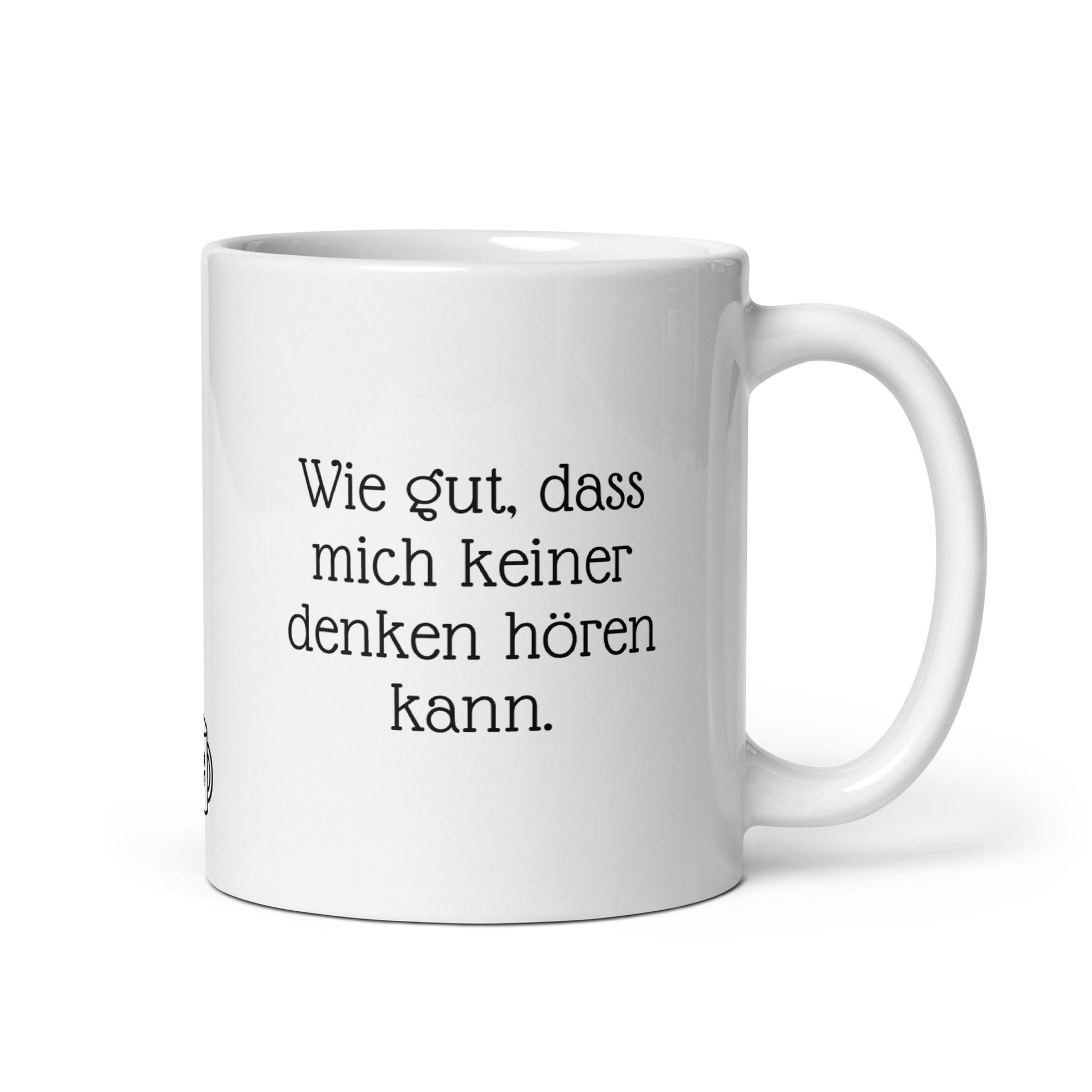 Lustige Kaffeetasse über stille Gedanken im Büro. Witzige Tasse mit Text über konzentriertes Arbeiten. 325ml Keramik Becher für ruhige Büromomente