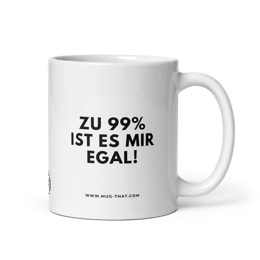 Lustige Sprüche Tasse mit prozentualer Gleichgültigkeit. Kaffeetasse mit frechem Text über Büroalltag. 325ml Keramik Becher für gelassene Arbeitstage