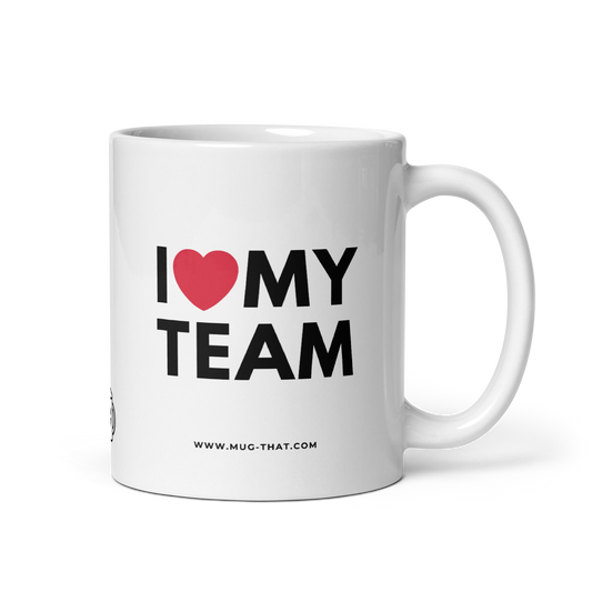 MUG THAT Kaffeetasse 325ml | „I LOVE MY TEAM“ | Lustige Spruchtasse als Bürogeschenk für Kollegen & Mitarbeiter | Spülmaschinenfest
