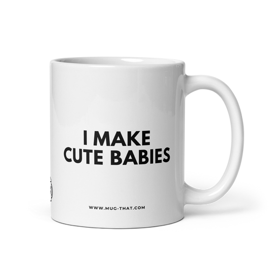 MUG THAT Kaffeetasse 325ml | „I MAKE CUTE BABIES“ | Witzige Eltern-Tasse | Lustiges Geschenk für Mütter & Väter Vatertag Muttertag
