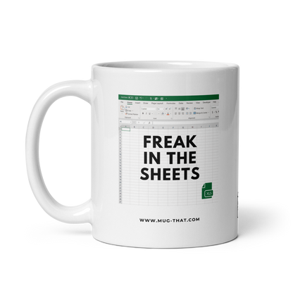 MUG THAT Coffee Mug 325ml | “FREAK IN THE SHEETS” | Funny Office Excel Mug | Humorous Offuice Gift for Collegues